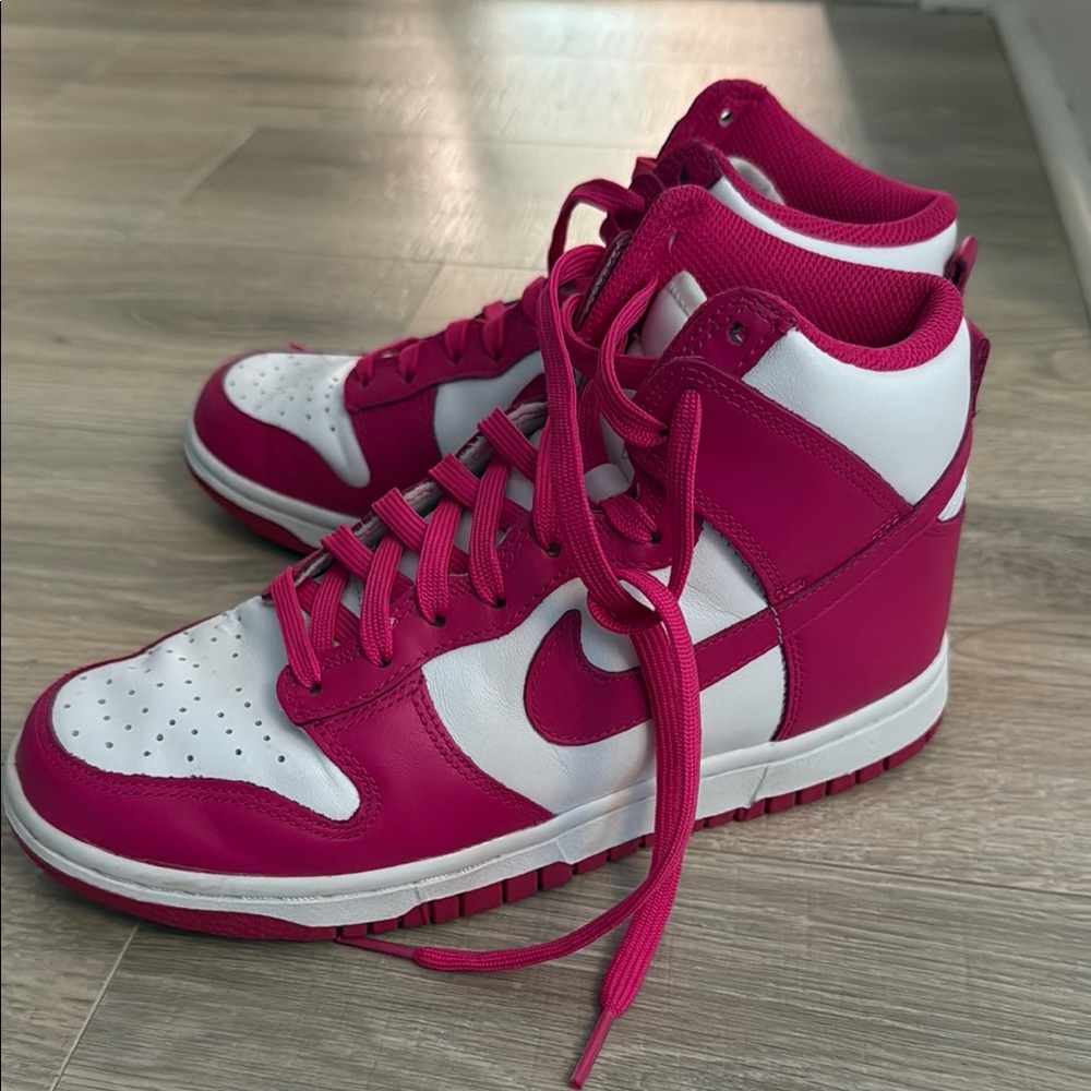 Nike Women's Pink and White High-Top Sneakers